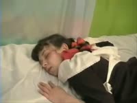Brunette sister wakes up to my morning wood